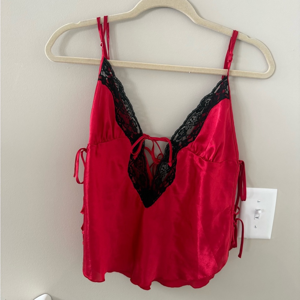 Frederick's of Hollywood Red and Black Lace Chemise